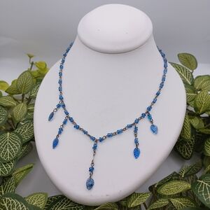Blue Floral Glass Bead Necklace